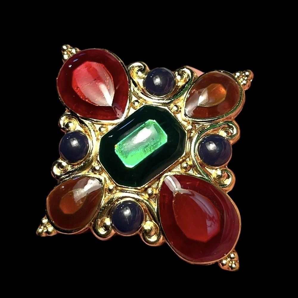 Jay Strongwater Pendant Multicolor Enamel Maltese Cross Gold Tone Signed